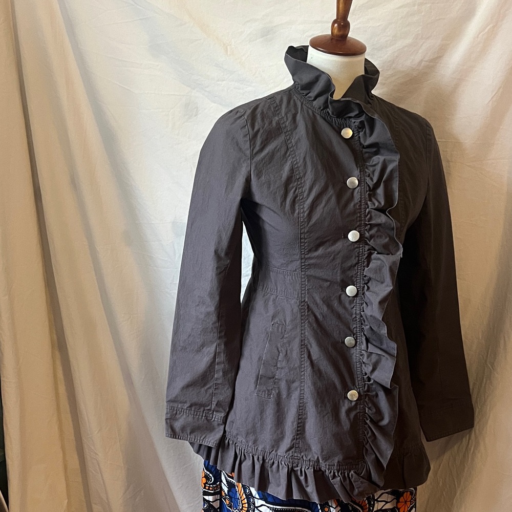 Women's Stella Starr Ruffled Gray Jacket sz M, fully lined
